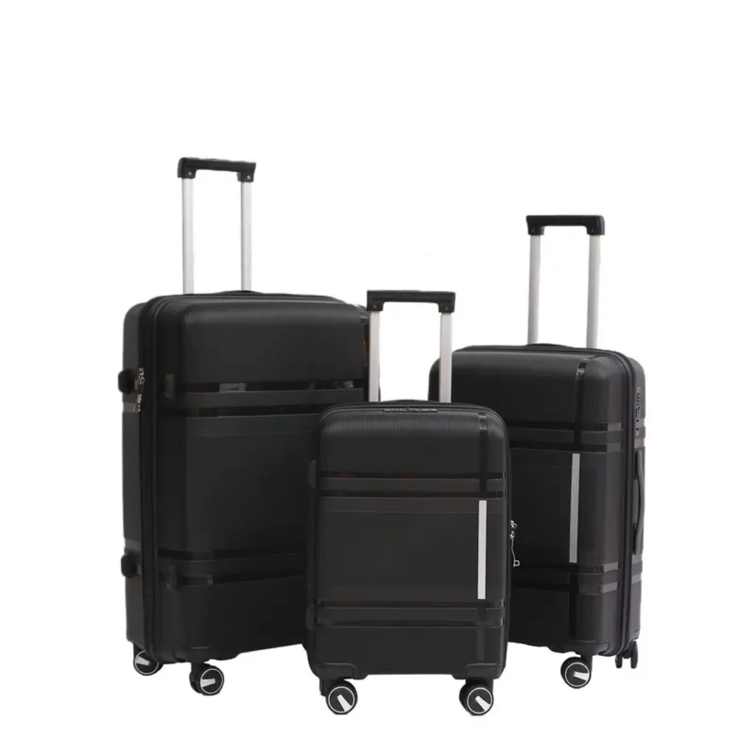 Vayaa 01 Black Luggage Set: Durable & Secure PP Trolley with 7-Year Warranty