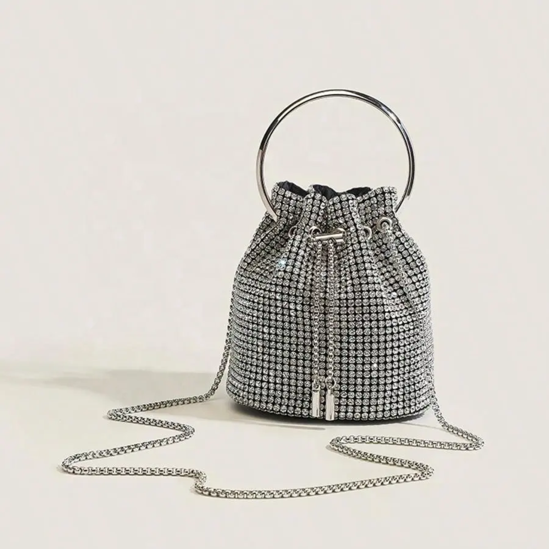 Dazzling Silver Rhinestone Potli Clutch Bag with Kada Handle & Sling