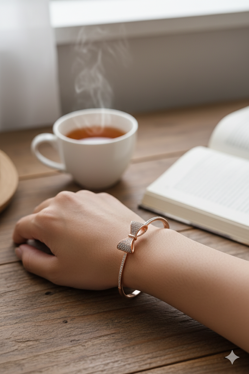 Premium Bow Shaped Anti Tarnish Designer Adjustable Bracelet Rose Gold