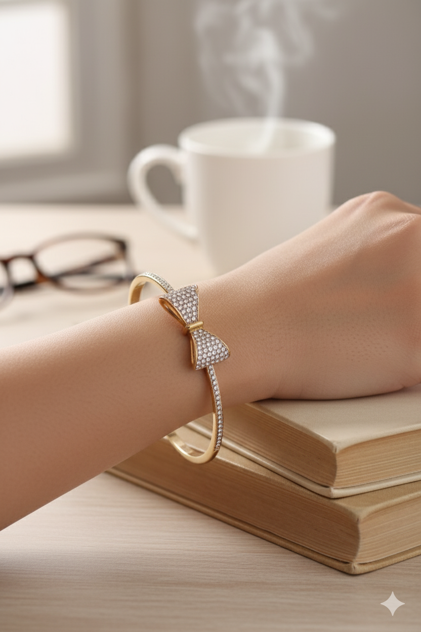 Premium Bow Shaped Anti Tarnish Designer Adjustable Bracelet Gold