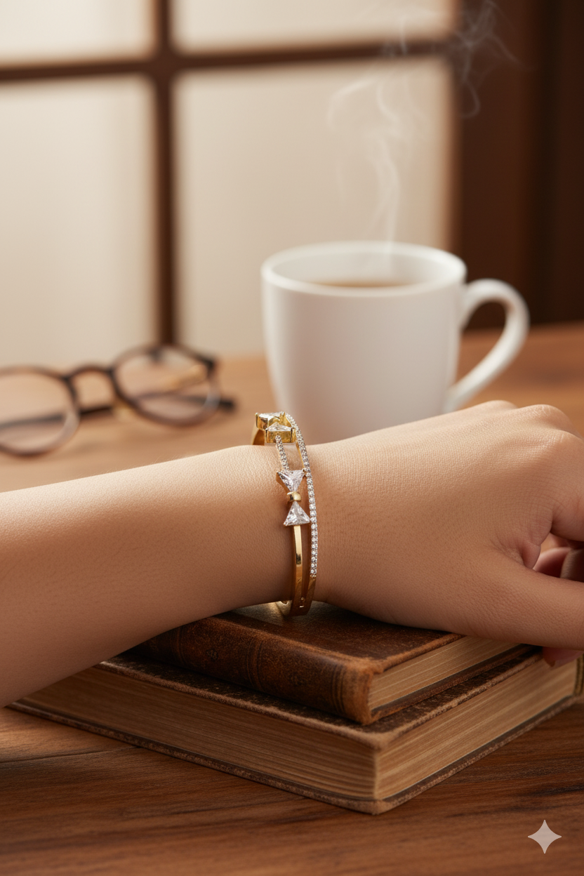 Premium Double Bow Anti Tarnish Designer Adjustable Bracelet Gold