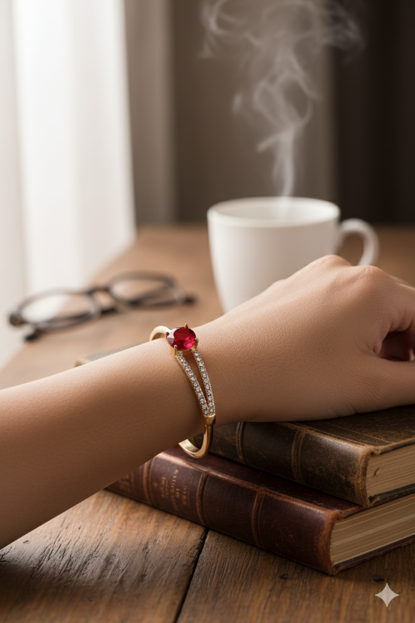 Premium Radiance Ruby Anti Tarnish Designer Adjustable Bracelet Gold