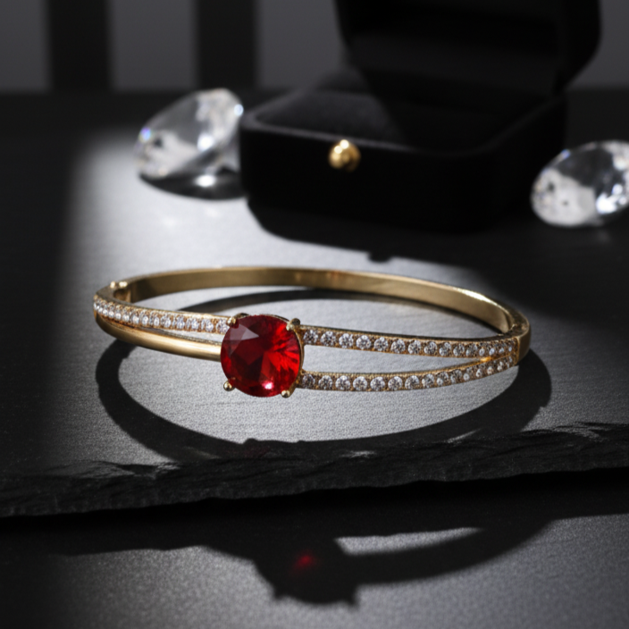 Premium Radiance Ruby Anti Tarnish Designer Adjustable Bracelet Gold