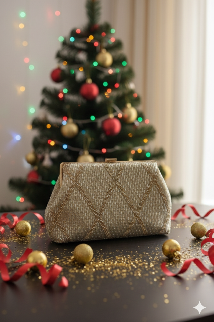 The Opulent Beaded Clutch Golden
