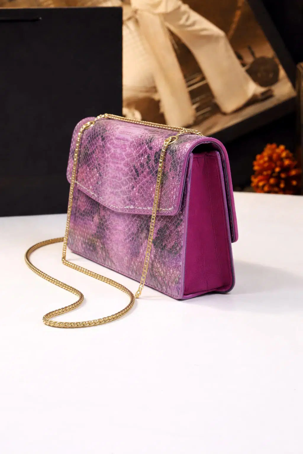The Pantheon Vegan Python Sling in Royal Orchid