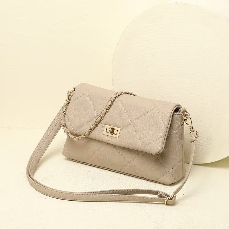 Quilted Vegan Faux Leather Cushion Bag Beige