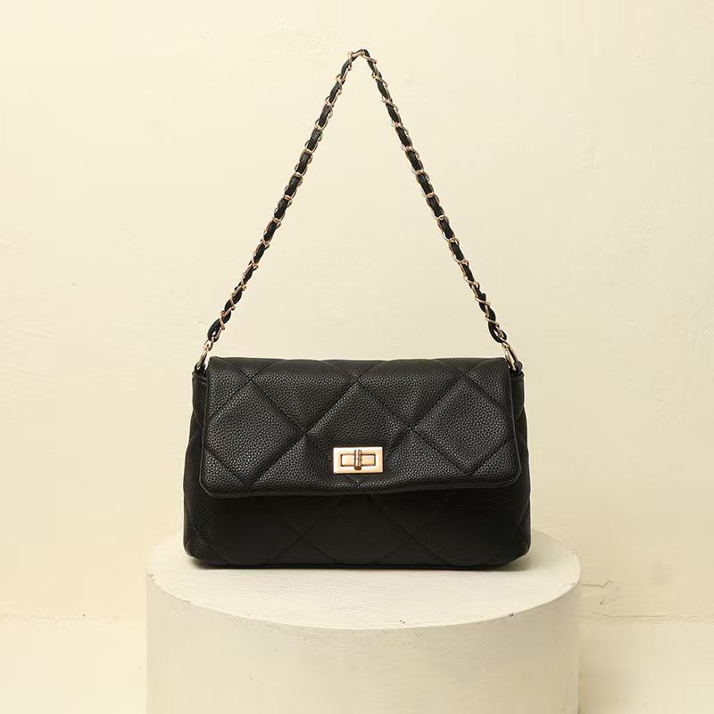 Quilted Vegan Faux Leather Cushion Bag Black