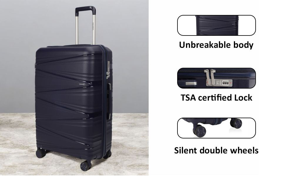 Vayaa 02 Black Luggage Set: Durable & Secure PP Trolley with 7-Year Warranty