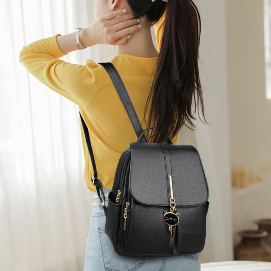 Water-Resistant Black Backpack with Imported Matte Fabric
