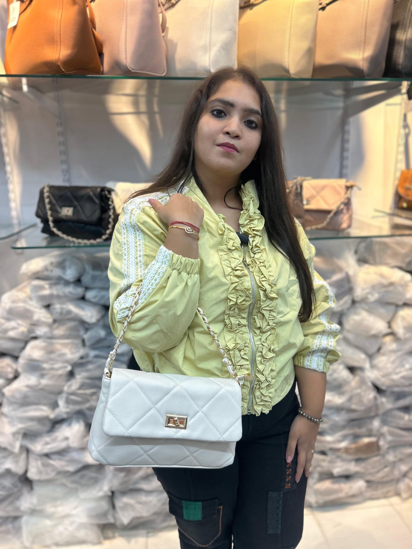 Quilted Vegan Faux Leather Cushion Bag White