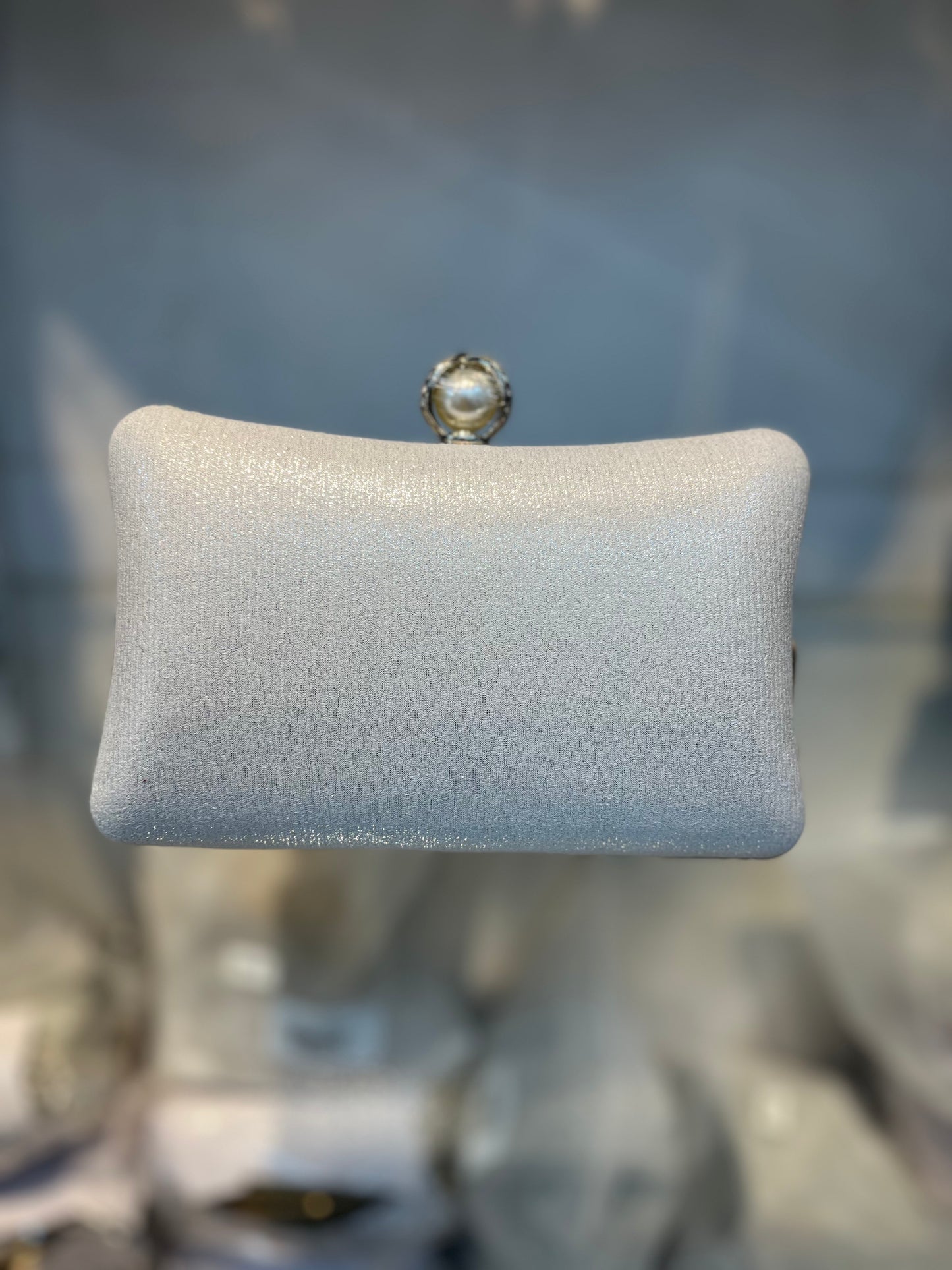 White Pearl Embellished Party Clutch with Sling and Kada