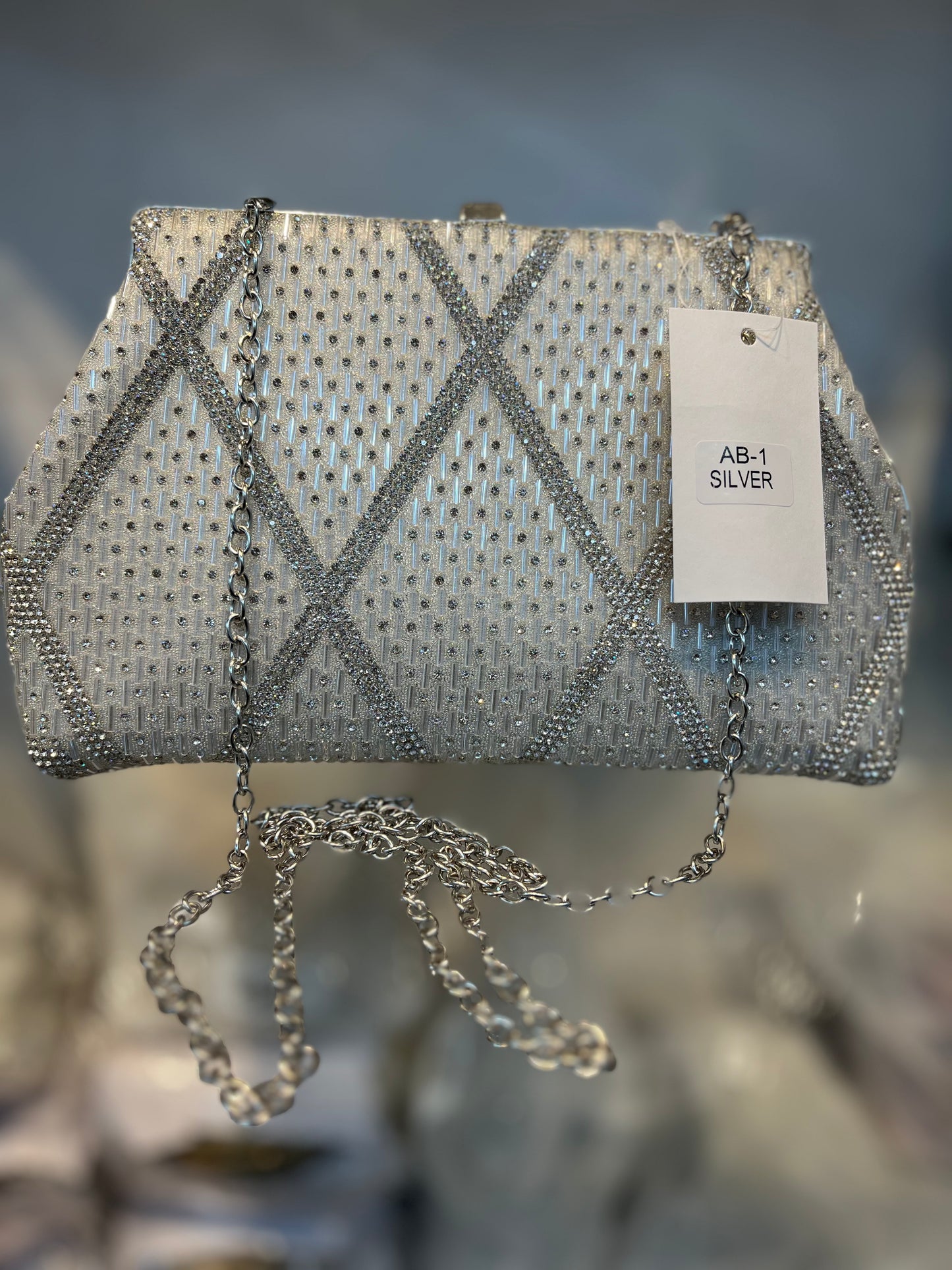 The Opulent Beaded Clutch Silver