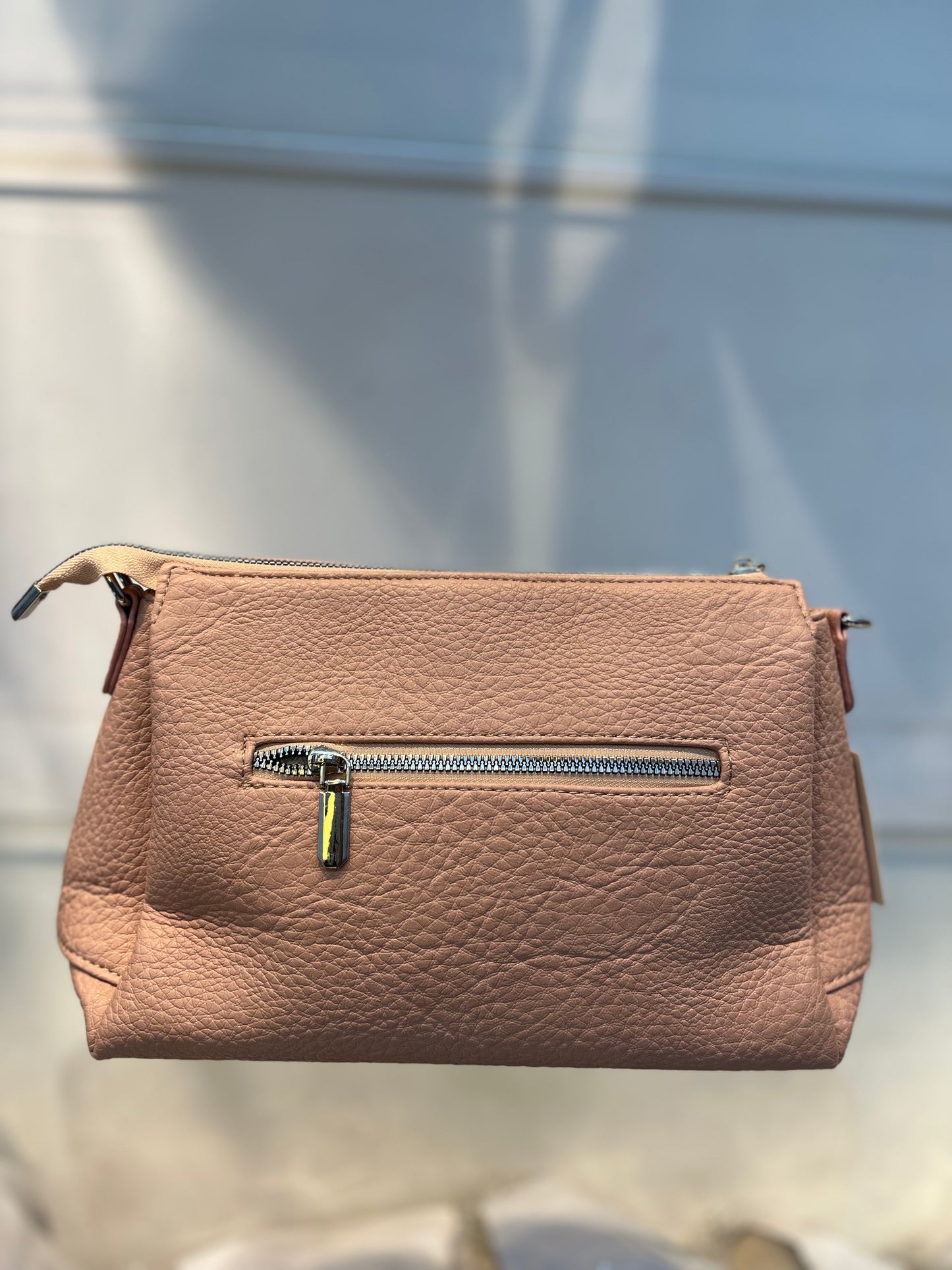 Pink Textured Vegan Leather Sling Bag | Zip Pocket