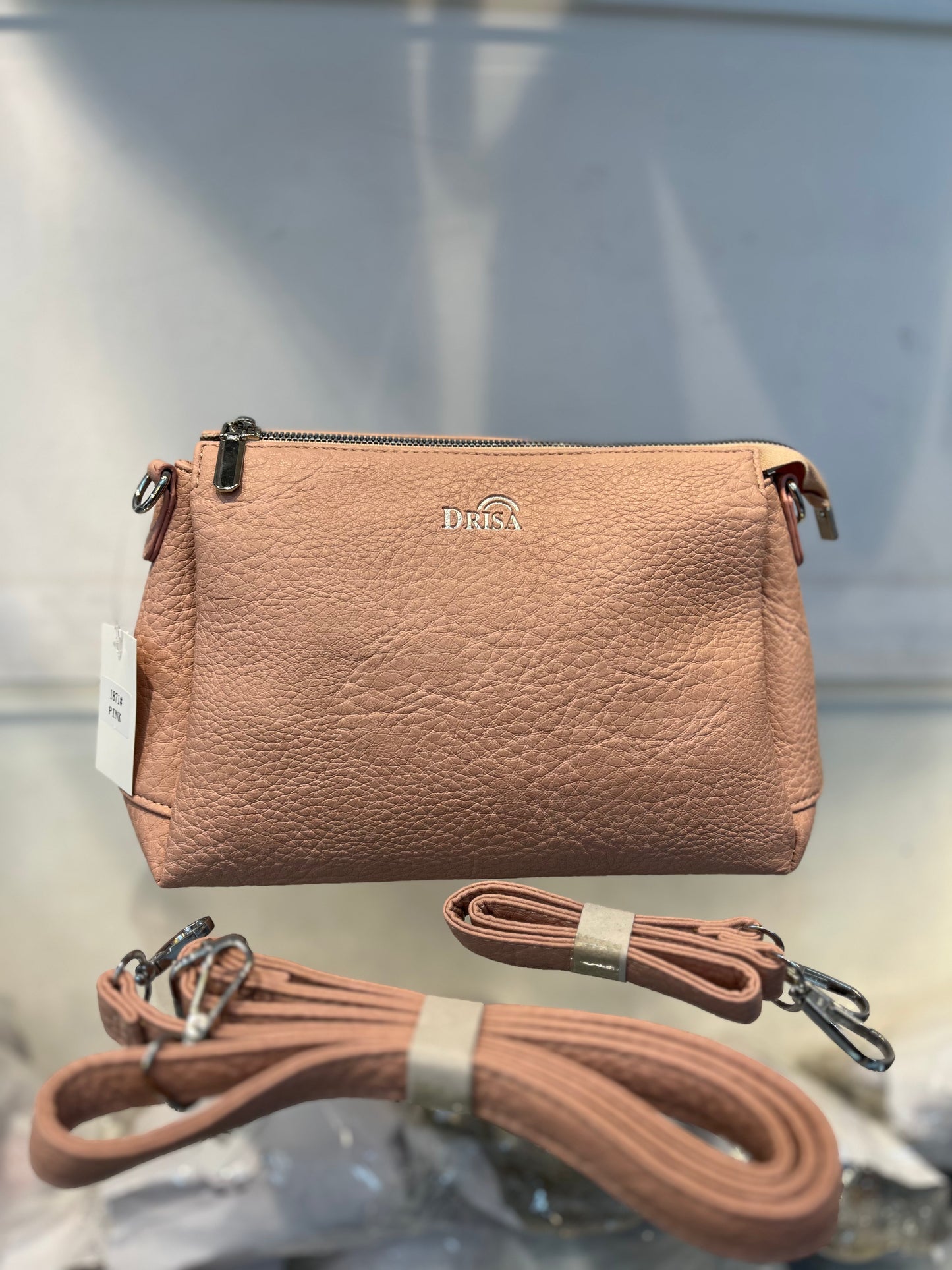 Pink Textured Vegan Leather Sling Bag | Zip Pocket