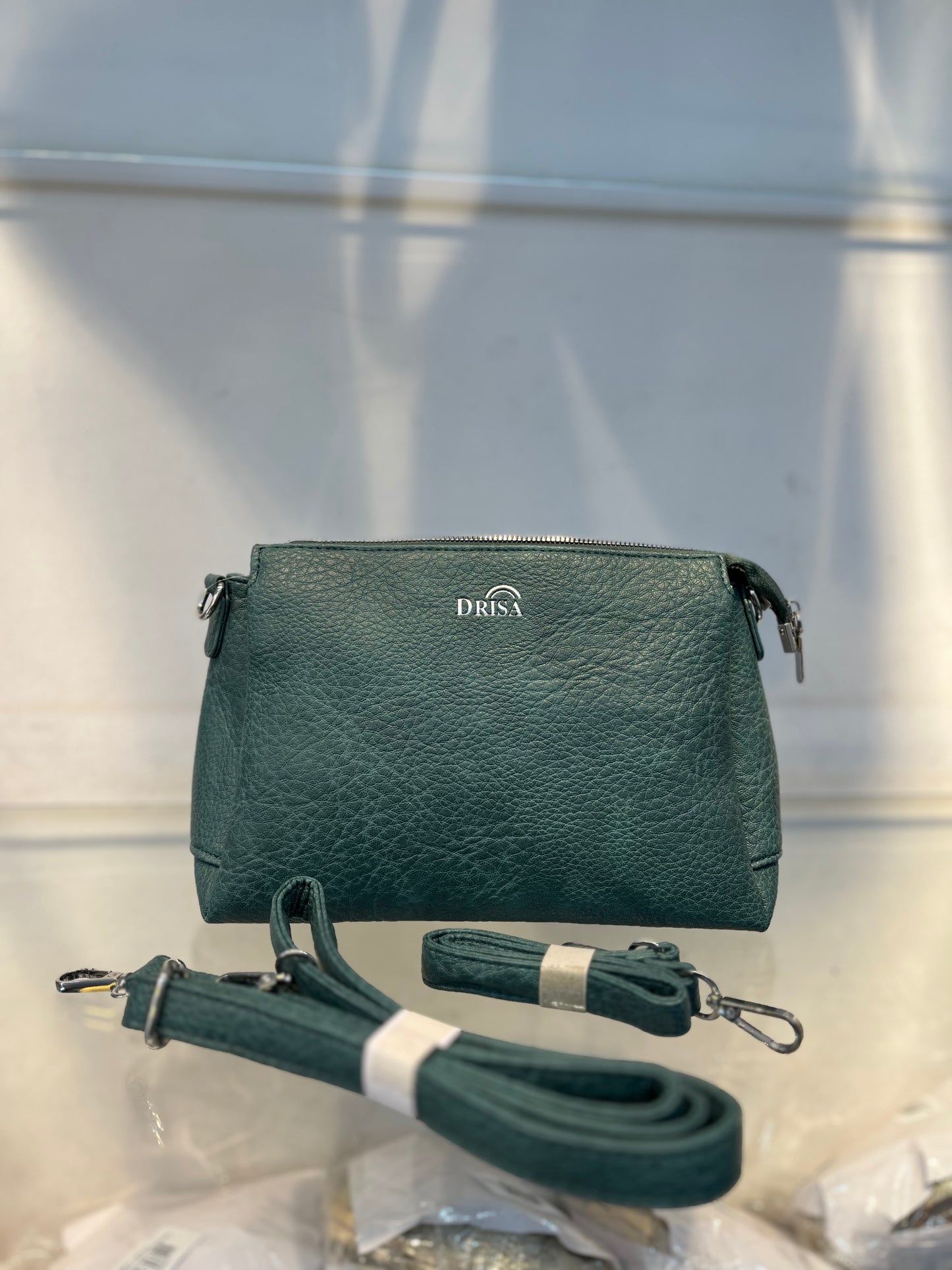 Green Textured Vegan Leather Sling Bag | Zip Pocket