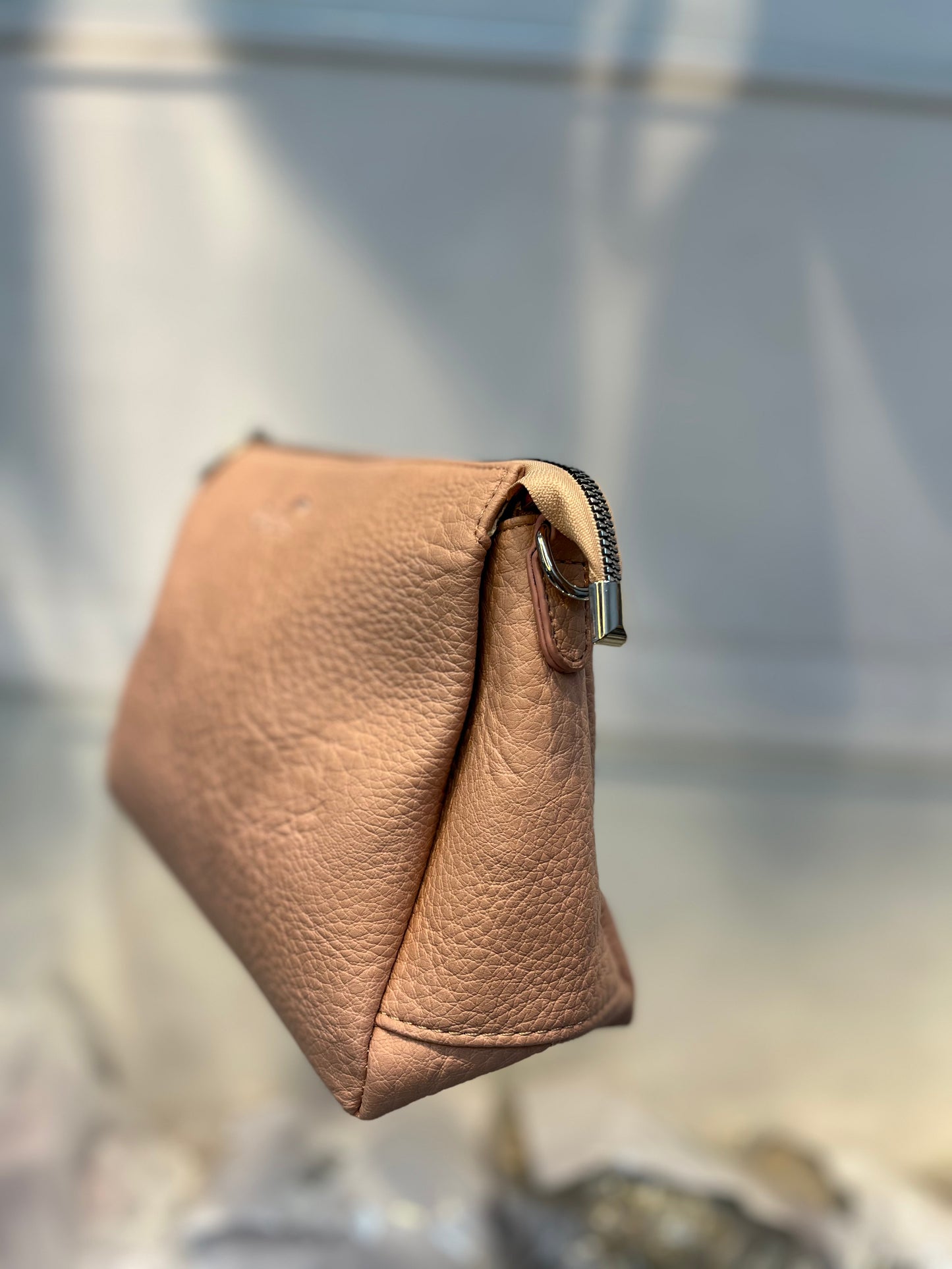 Pink Textured Vegan Leather Sling Bag | Zip Pocket