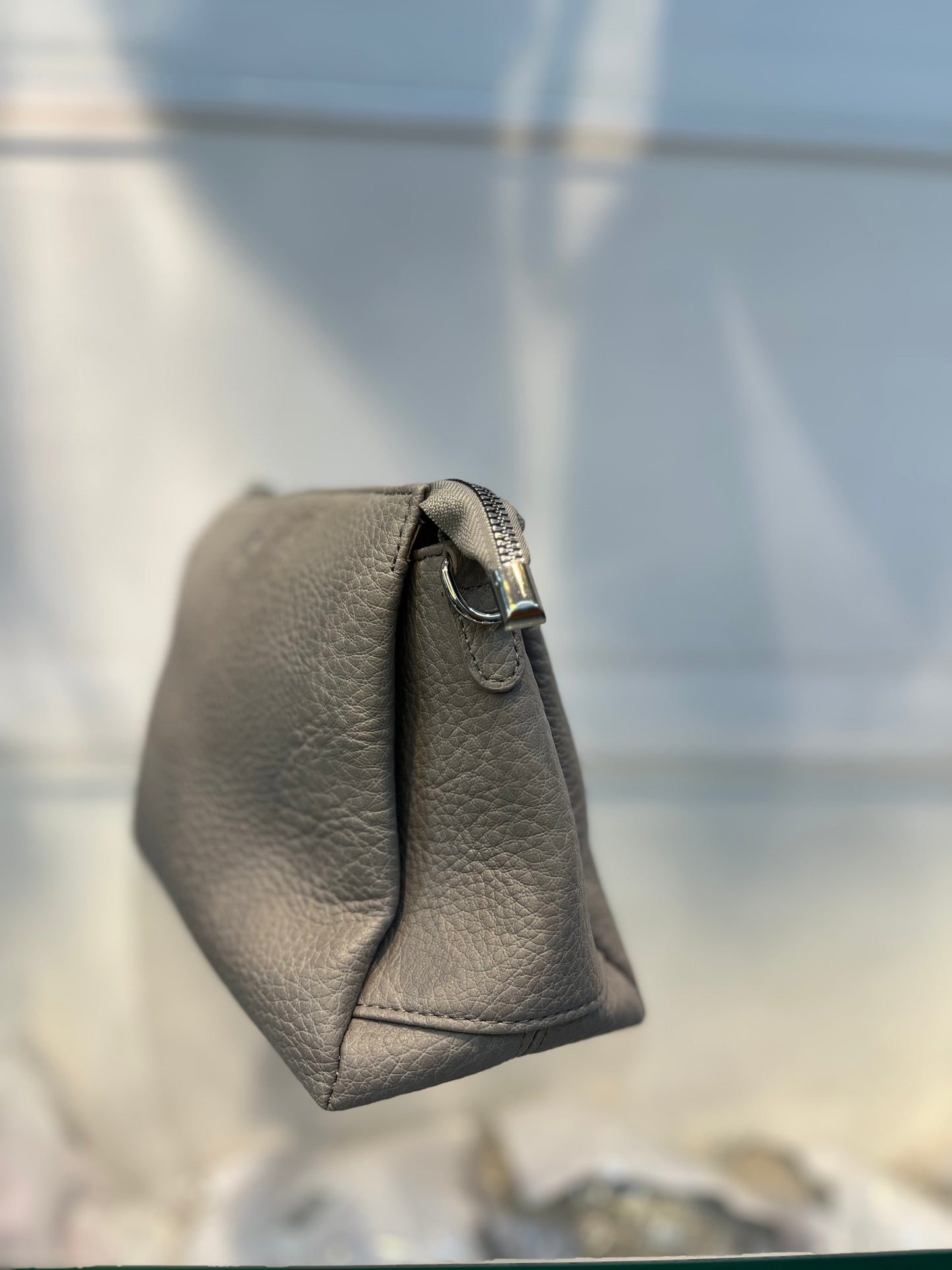 Grey Textured Vegan Leather Sling Bag | Zip Pocket