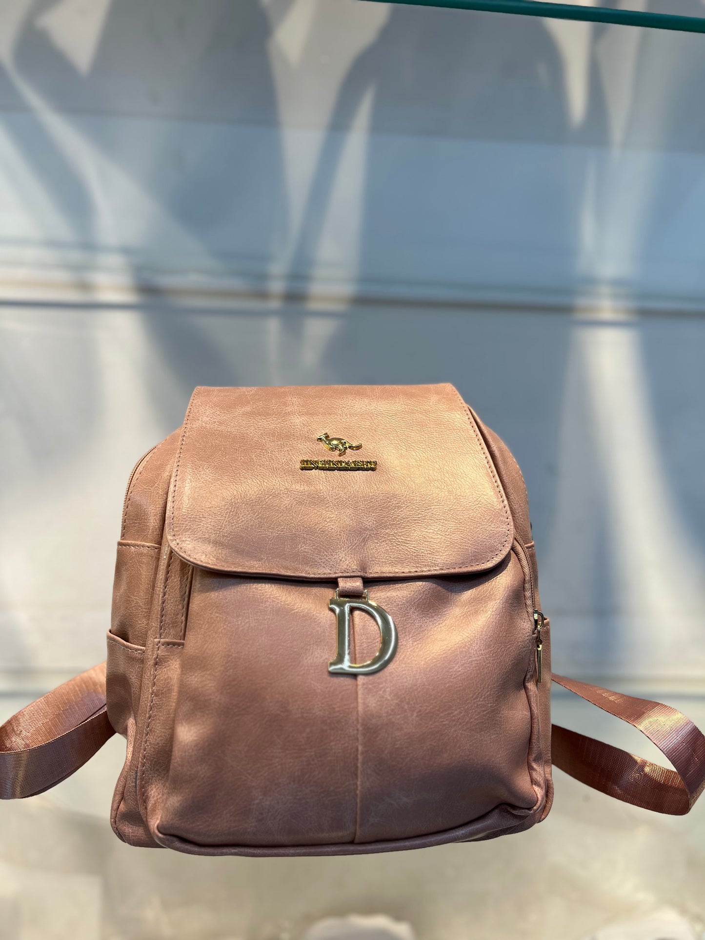 Elegant Peach Faux Leather Women's Backpack with Charms
