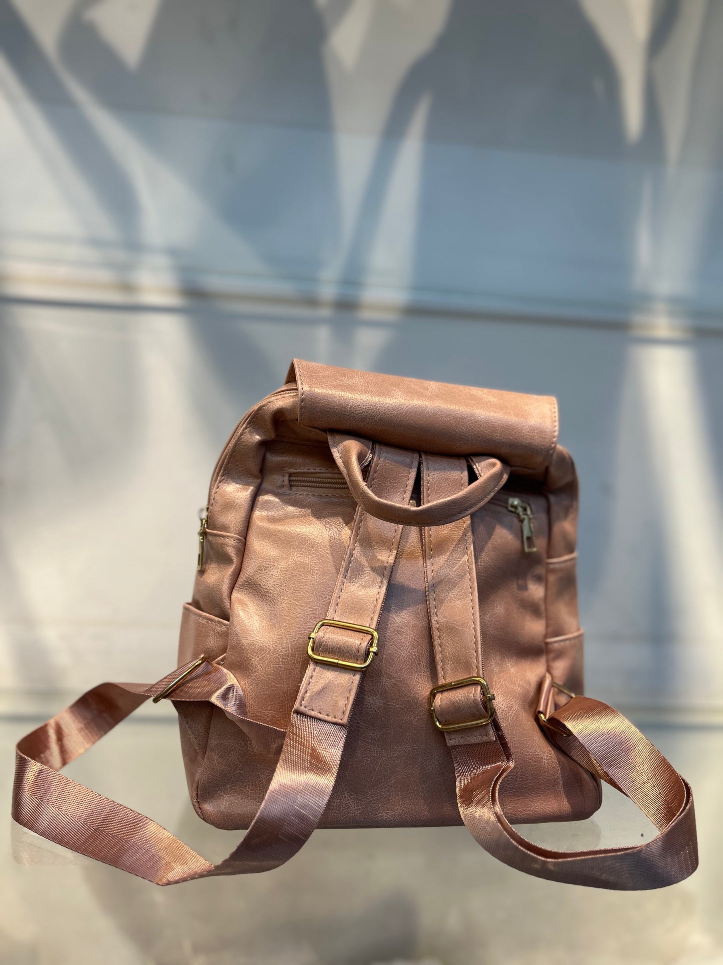Elegant Peach Faux Leather Women's Backpack with Charms