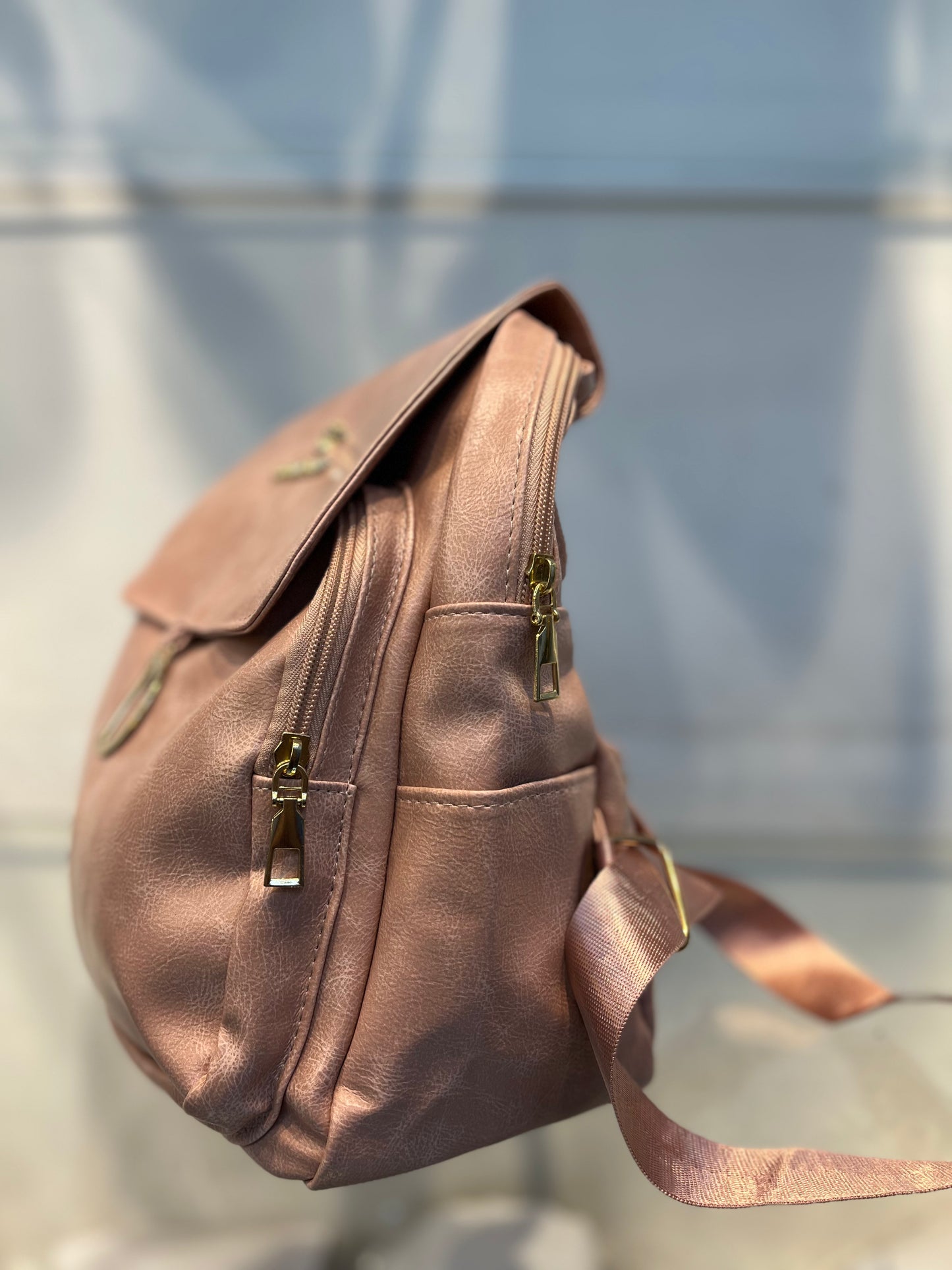 Elegant Peach Faux Leather Women's Backpack with Charms