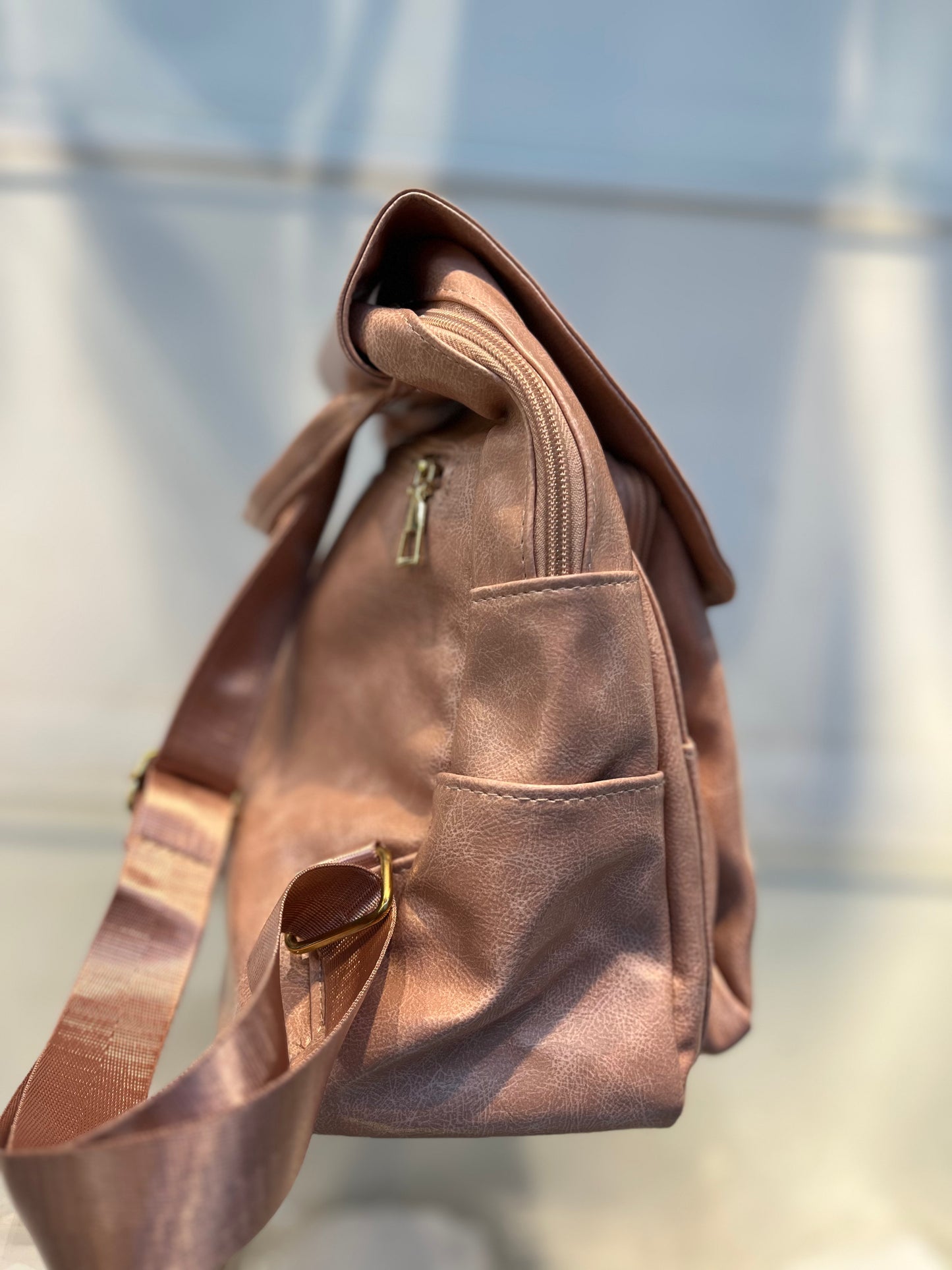 Elegant Peach Faux Leather Women's Backpack with Charms