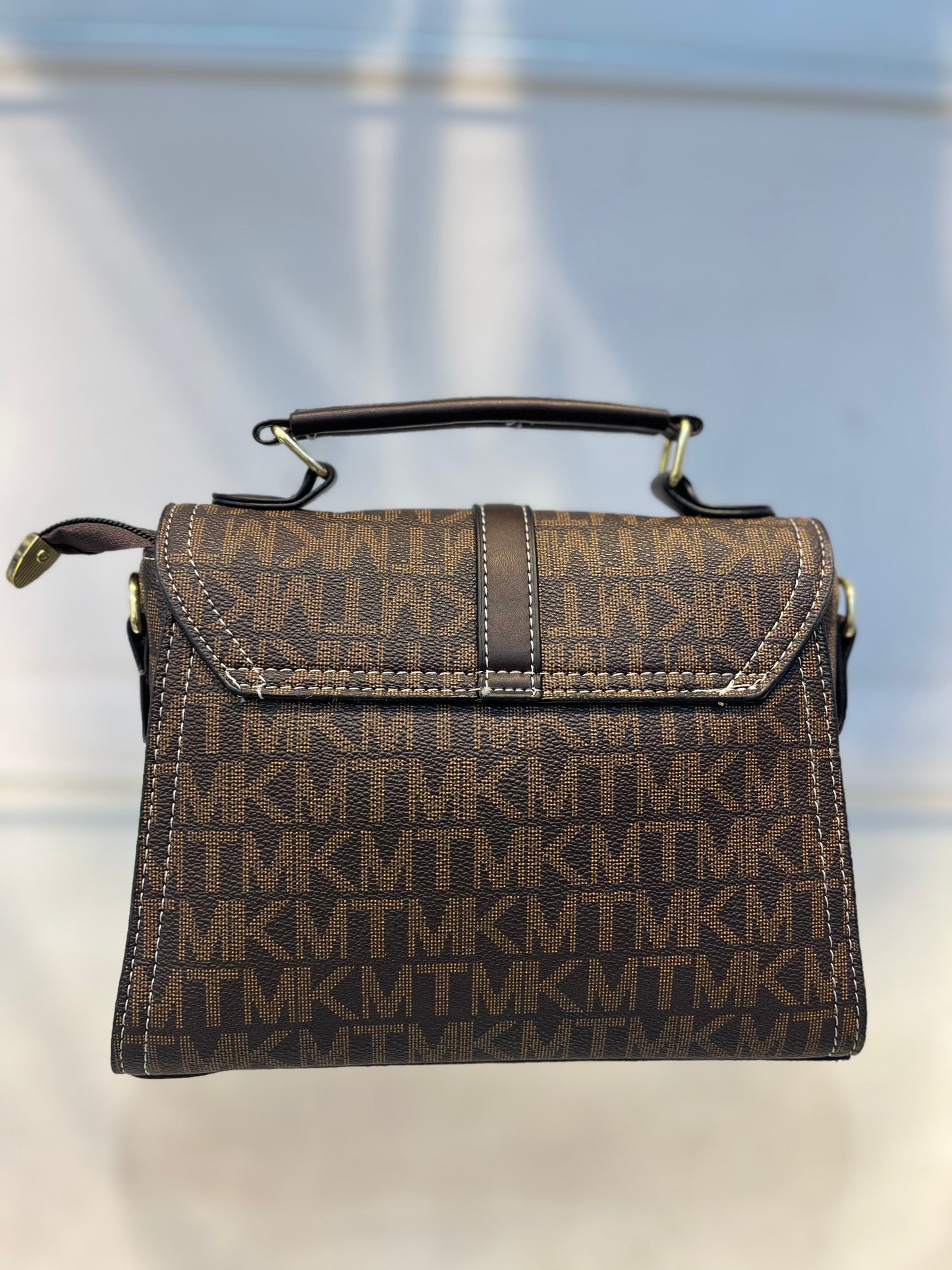 Brown MK Faux Leather One-Strap Handbag with Sling