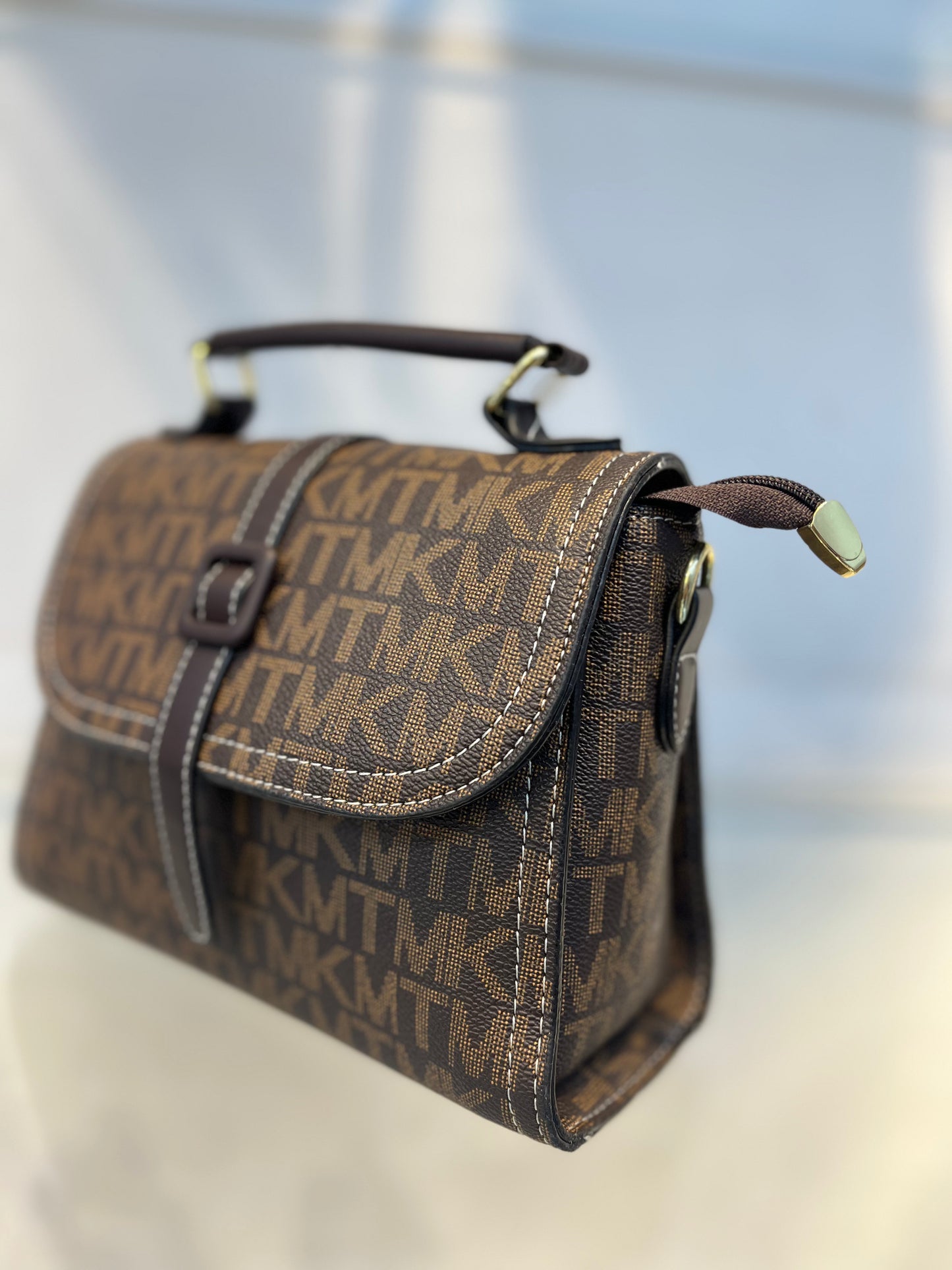 Brown MK Faux Leather One-Strap Handbag with Sling