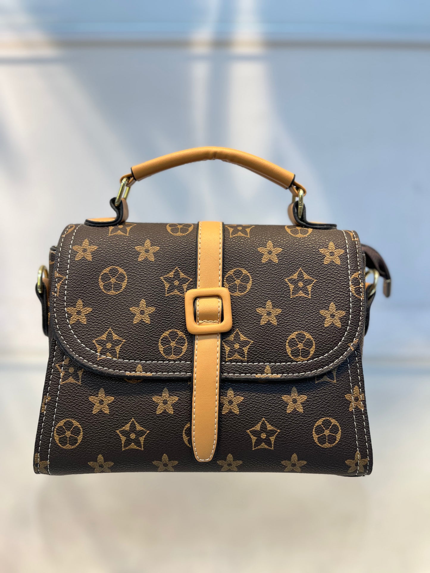 Brown LV Pattern Faux Leather One-Strap Handbag with Sling