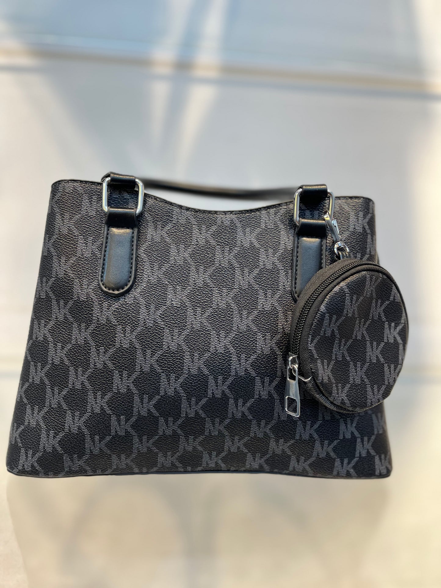Black Faux Leather Baguette Handbag with Sling, 3 Compartments & Coin Pouch