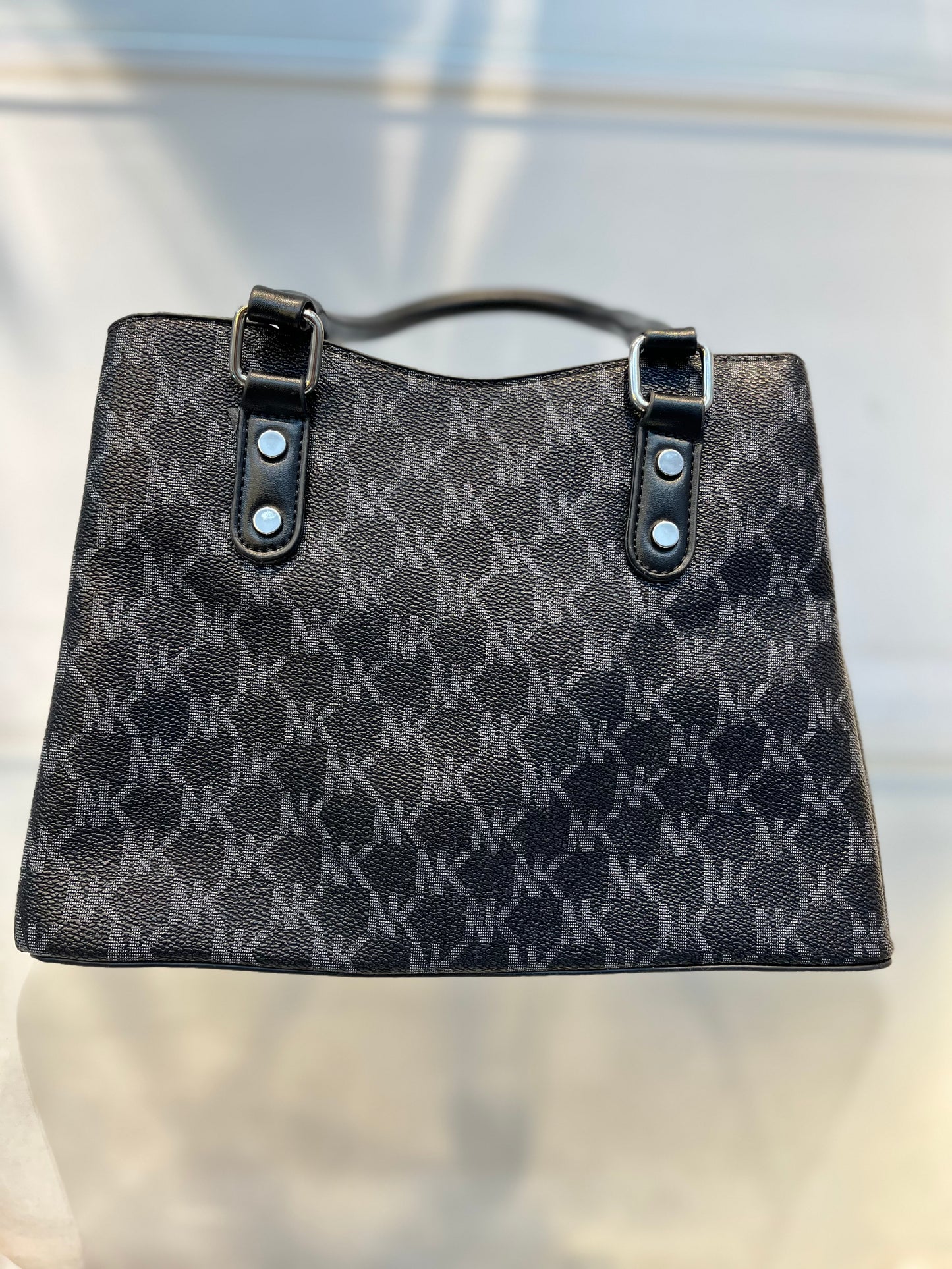 Black Faux Leather Baguette Handbag with Sling, 3 Compartments & Coin Pouch