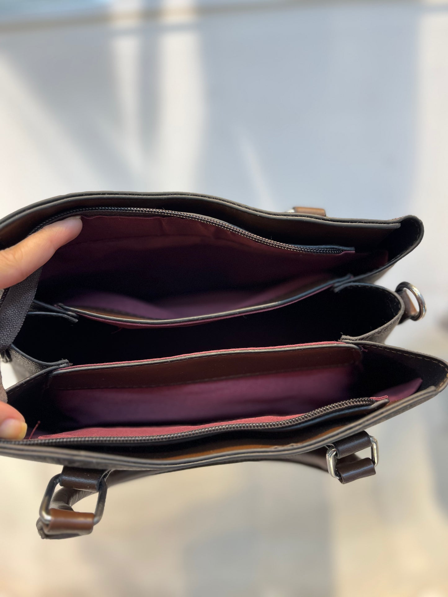 Black Faux Leather Baguette Handbag with Sling, 3 Compartments & Coin Pouch