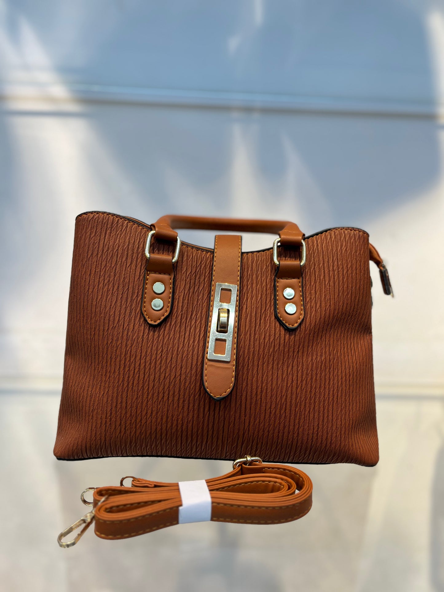 Premium Natural Fabric-Embossed Handbag ,3 Compartments & Back Zip