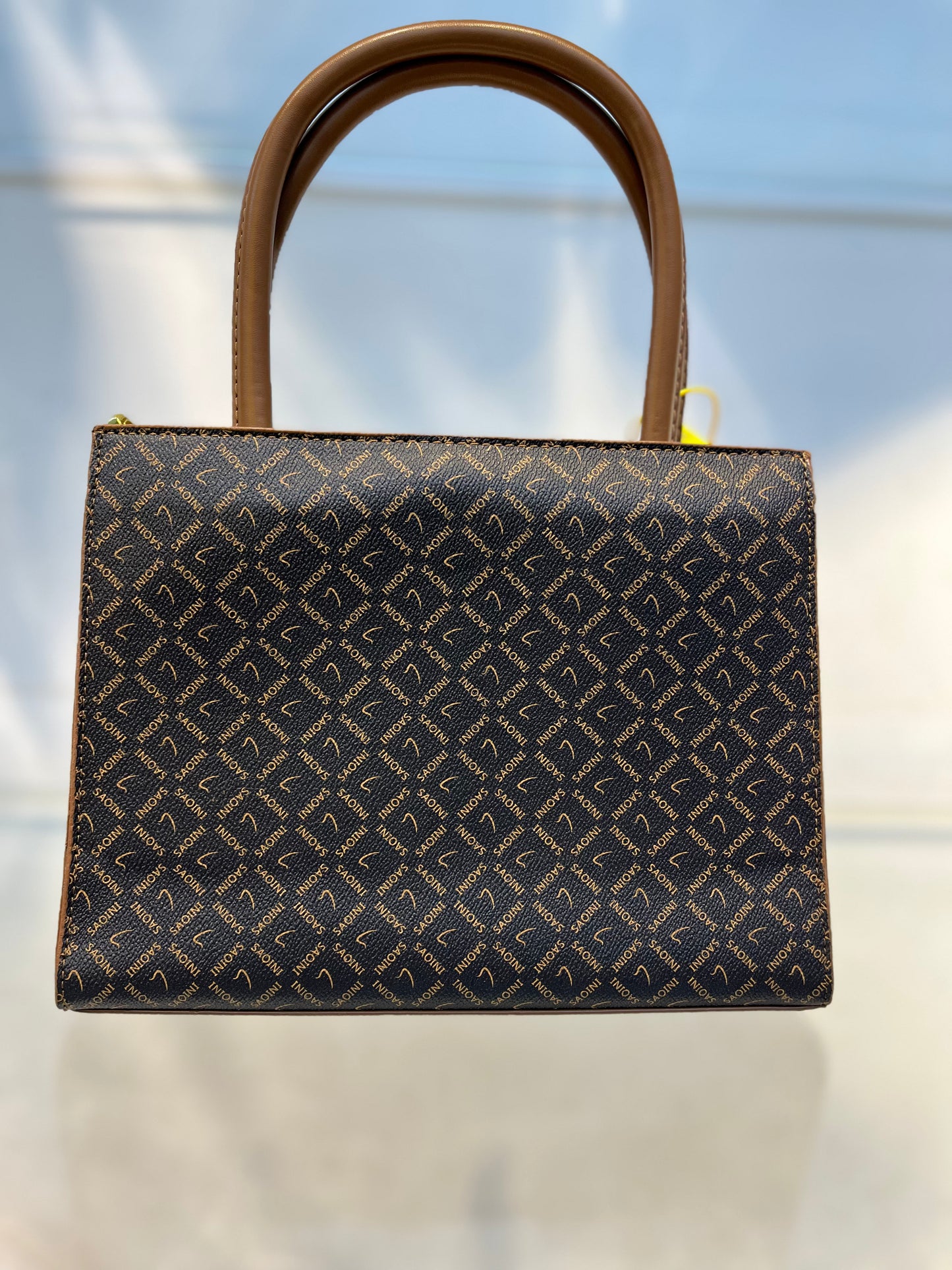 Elegant Monogram Leather Handbag – Brown & Gold Accent