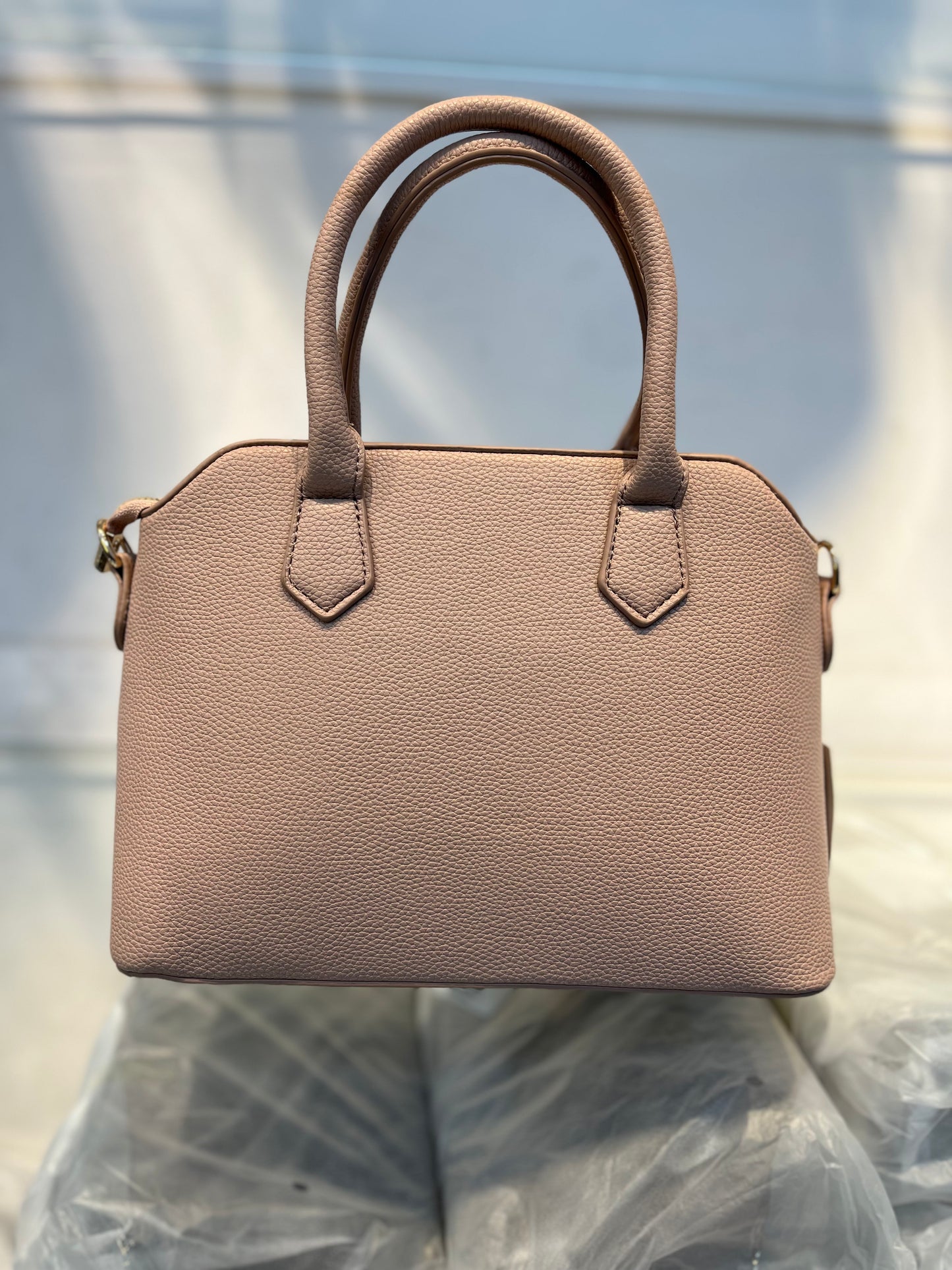 Pink Faux Leather Satchel Handbag with Lock Charm