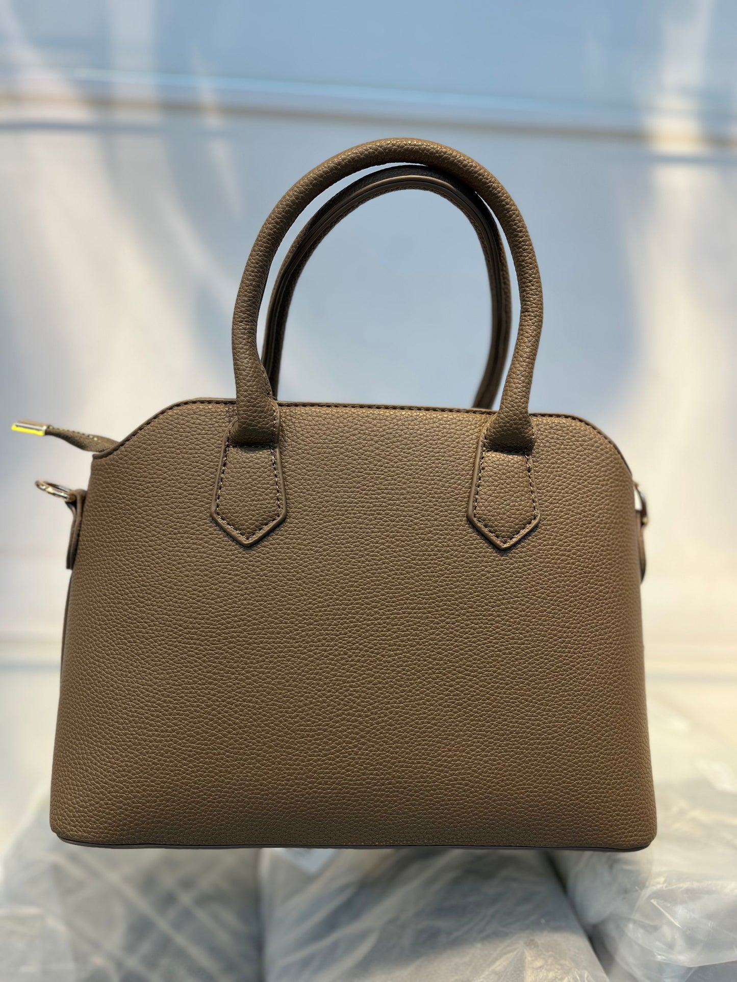 Tea Faux Leather Satchel Handbag with Lock Charm