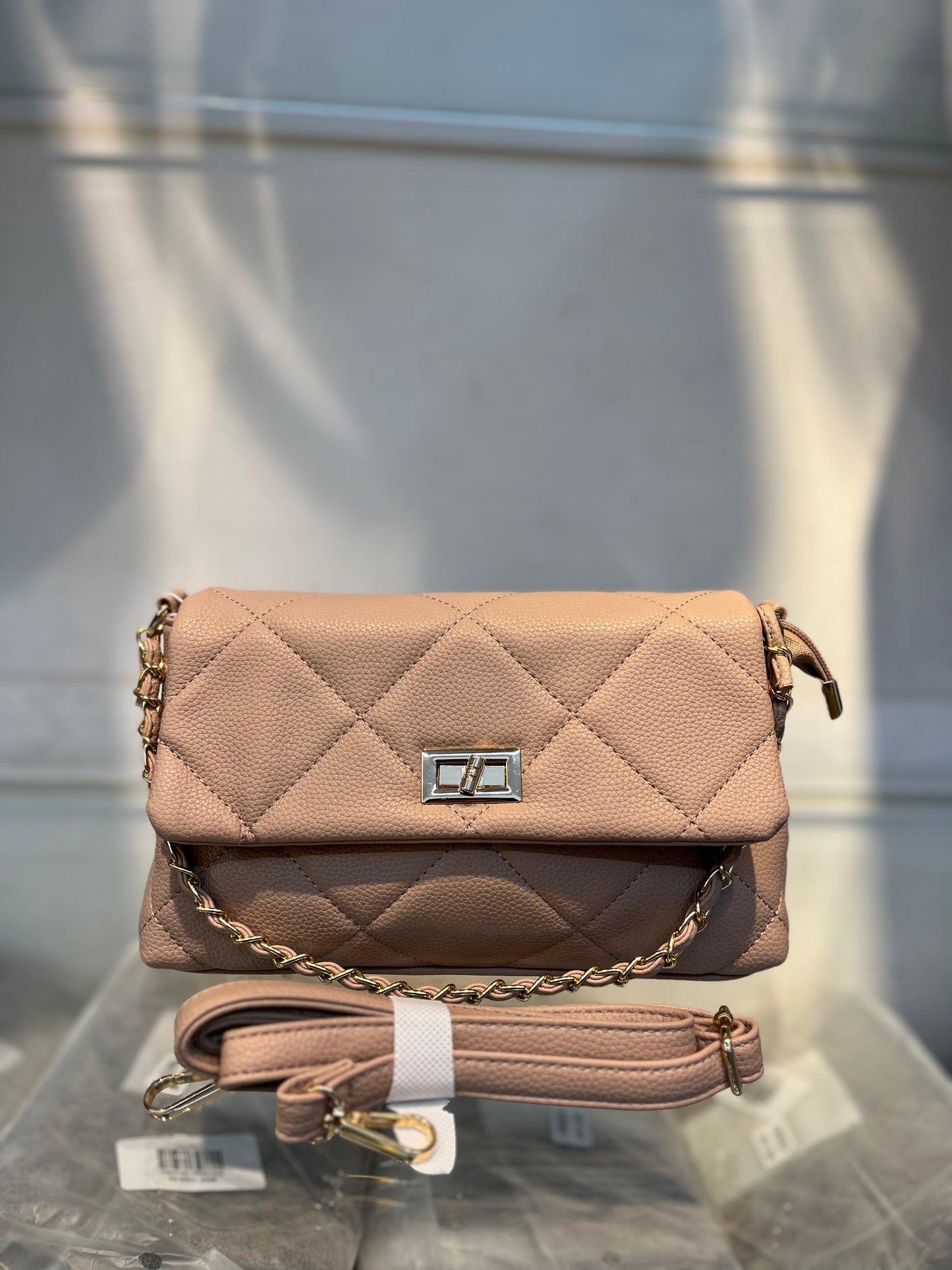 Quilted Vegan Faux Leather Cushion Bag Pink
