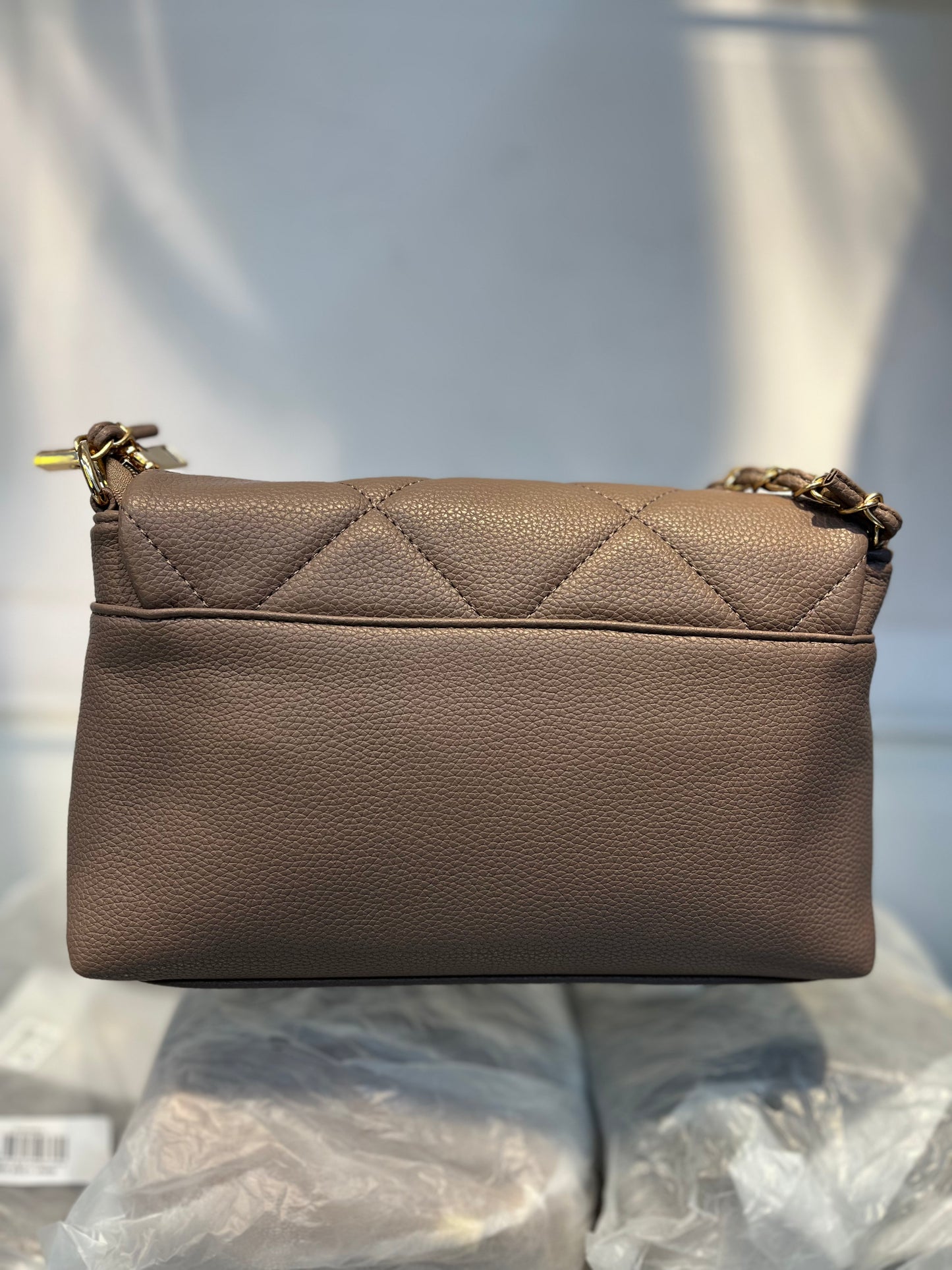 Quilted Vegan Faux Leather Cushion Bag Khakhi