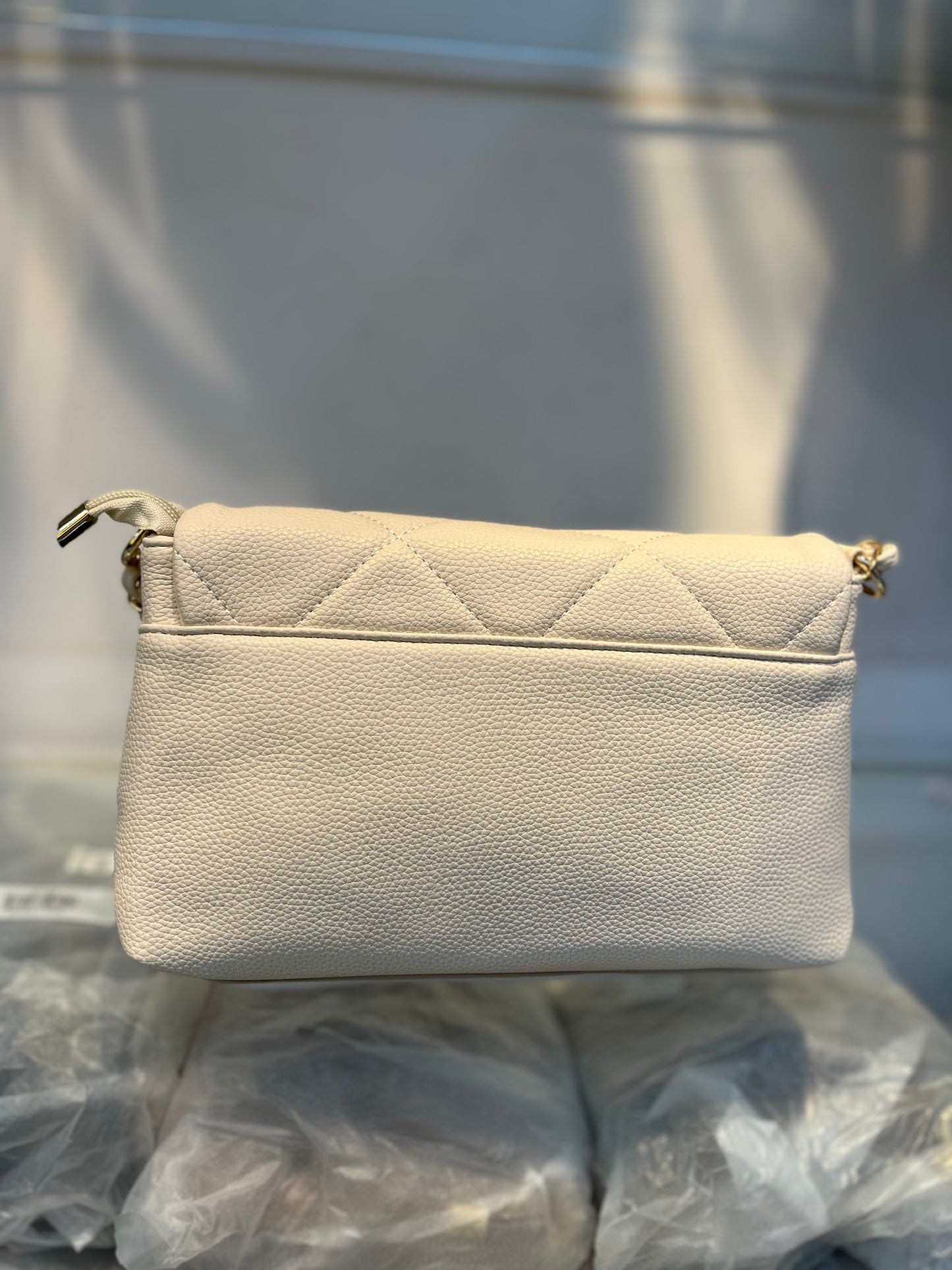 Quilted Vegan Faux Leather Cushion Bag Off White