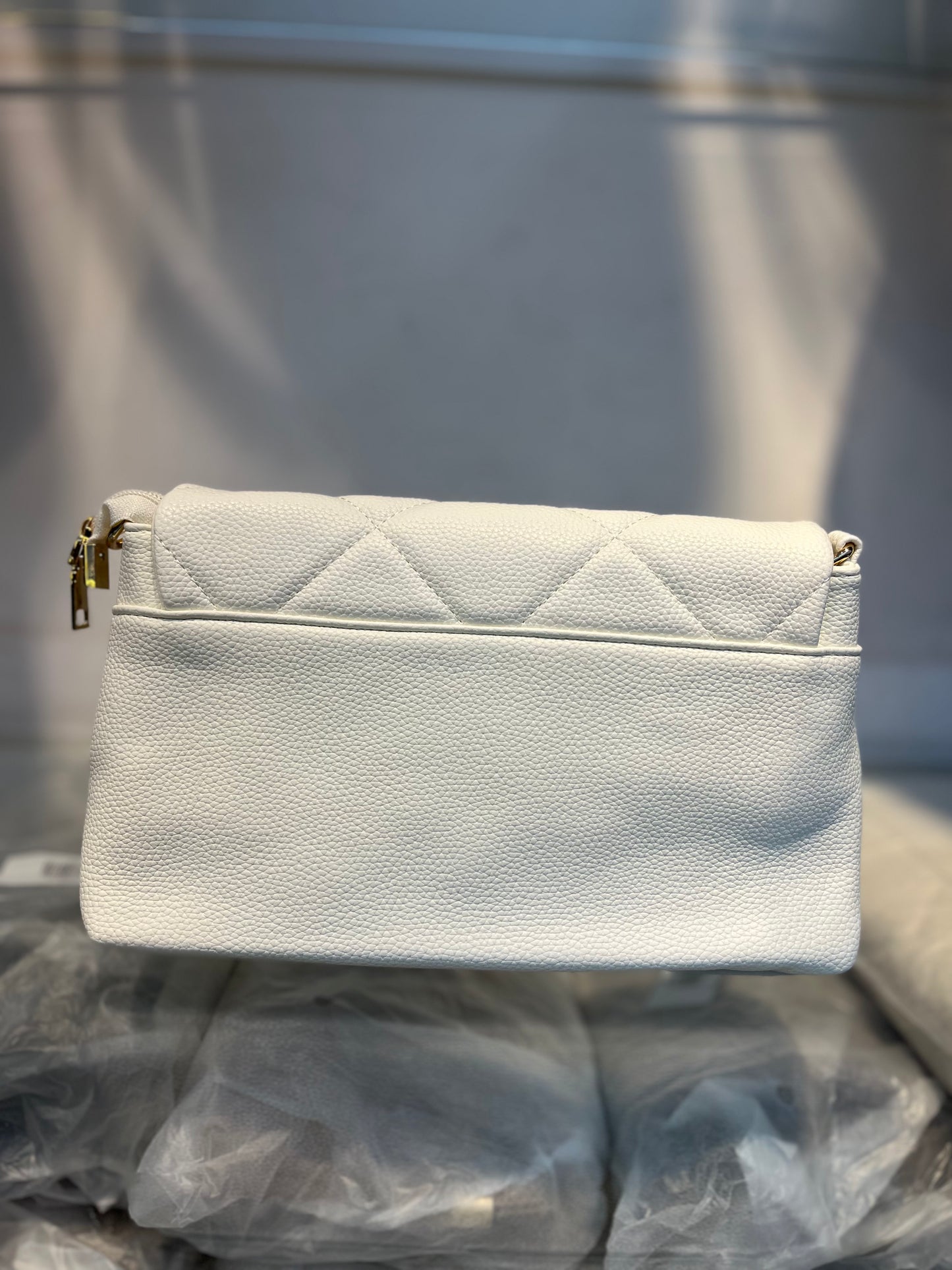 Quilted Vegan Faux Leather Cushion Bag White
