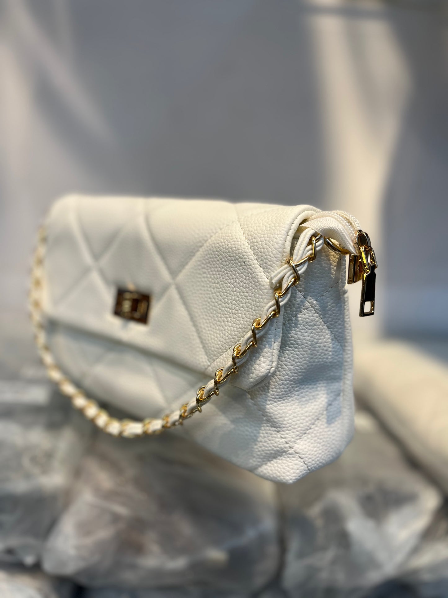 Quilted Vegan Faux Leather Cushion Bag White