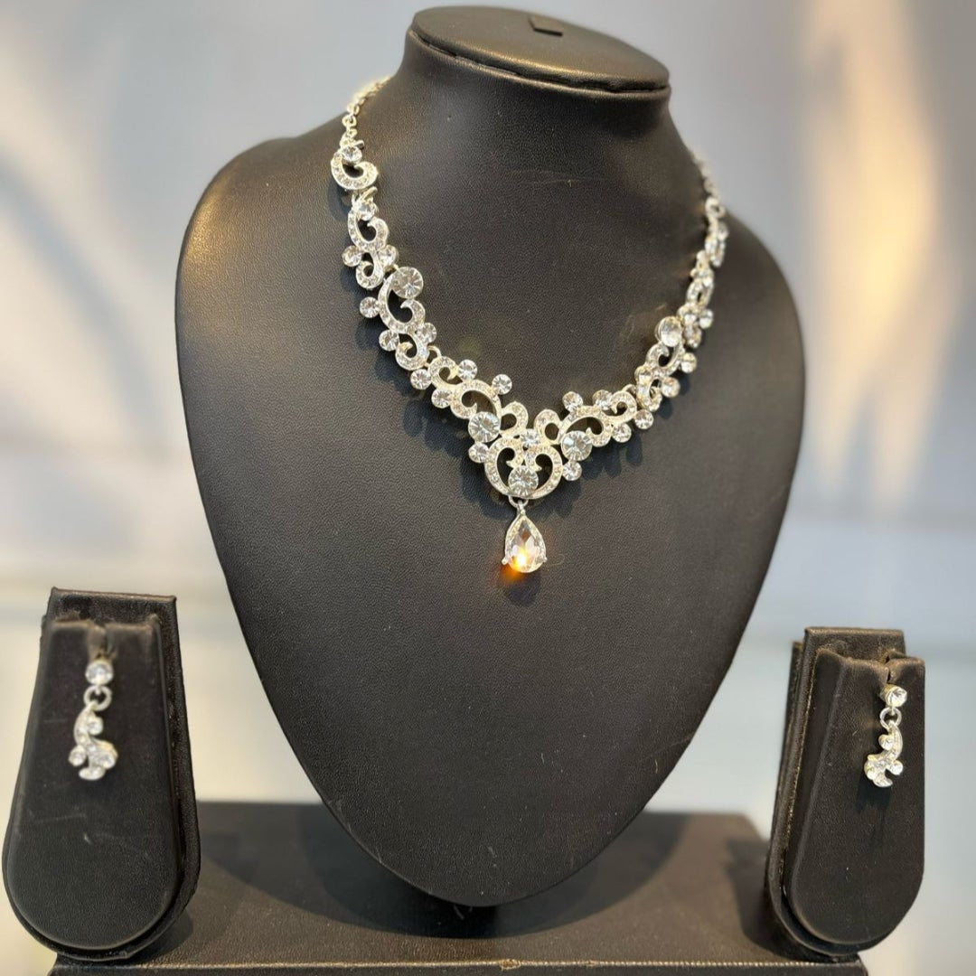 Anti-Tarnish Radium Plated Crystal Necklace Set