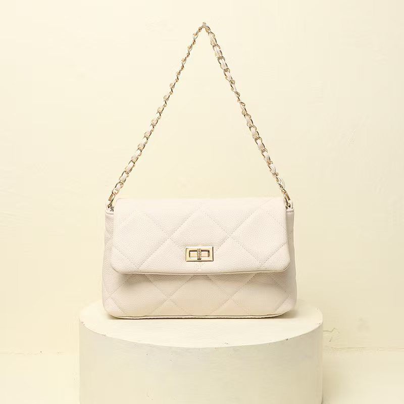 Quilted Vegan Faux Leather Cushion Bag Off White