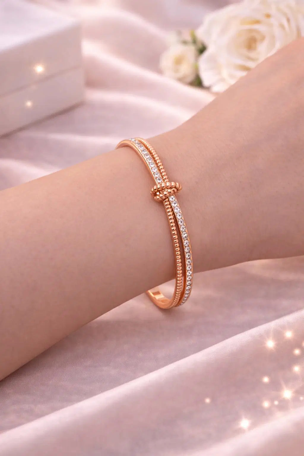 Eternal Bond Double-Band Love Knot Bangle Rose Gold