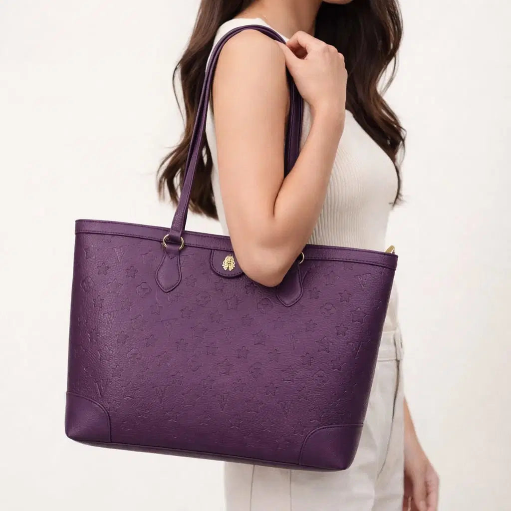 Regal Violet Embossed Luxury Tote – Premium Vegan Leather Everyday Carry