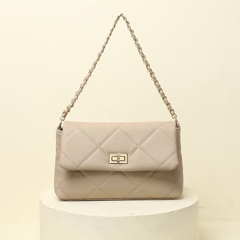 Quilted Vegan Faux Leather Cushion Bag Beige