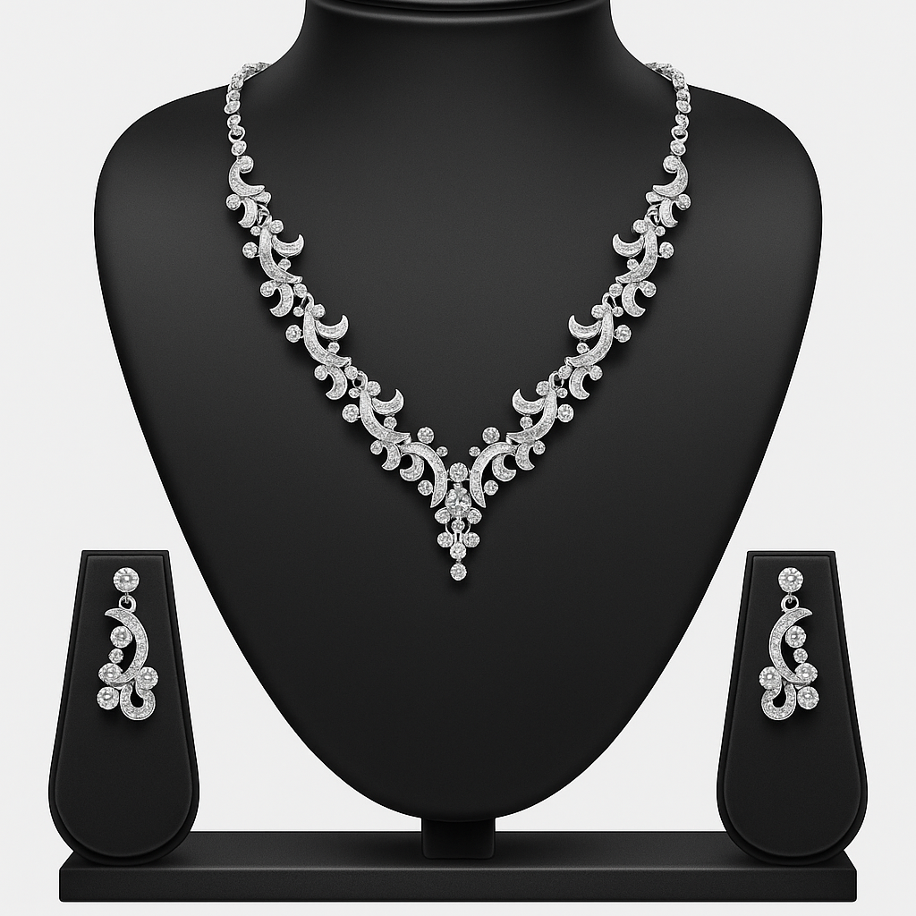 Anti-Tarnish Radium Plated Crystal Statement Necklace Set