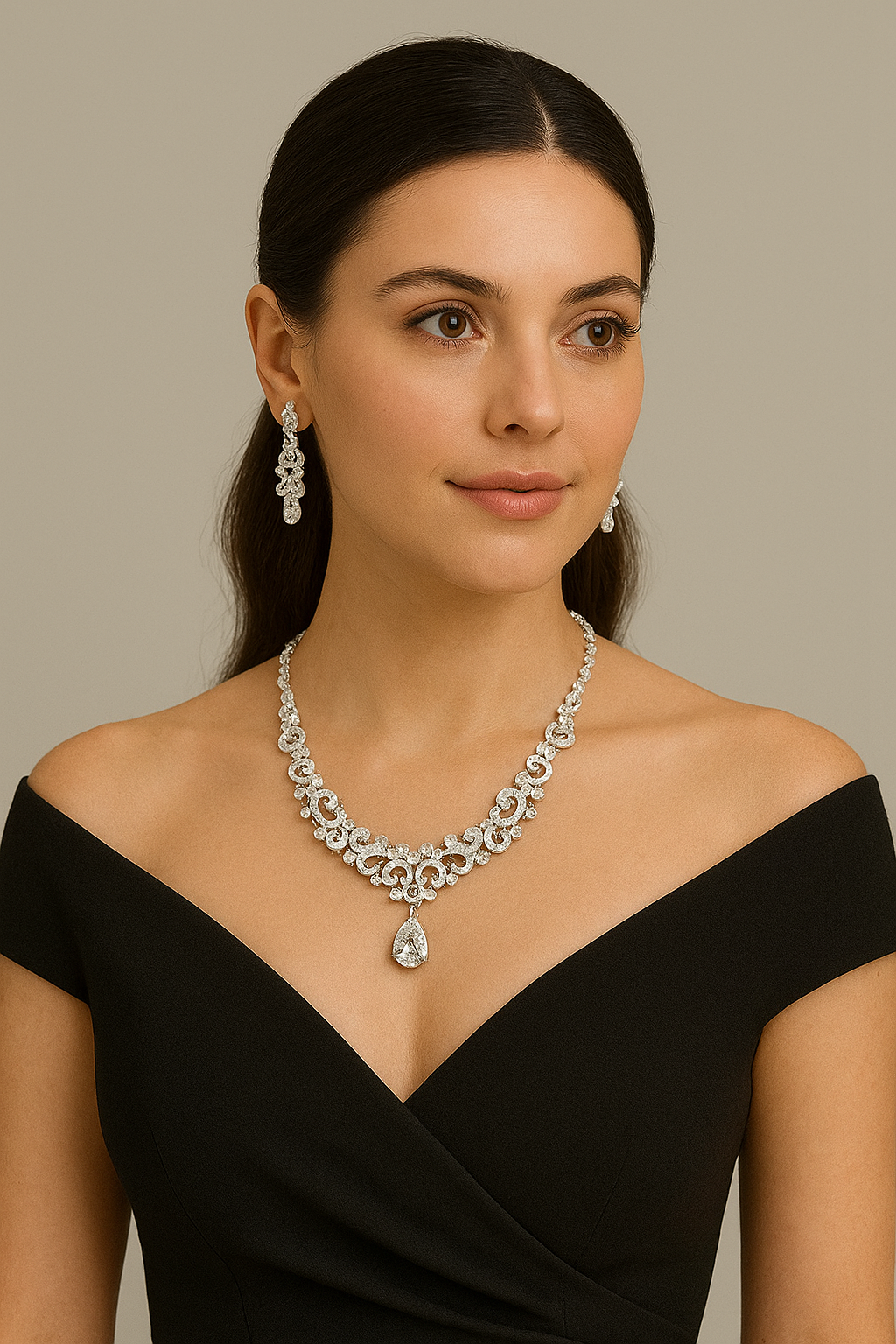 Anti-Tarnish Radium Plated Crystal Necklace Set