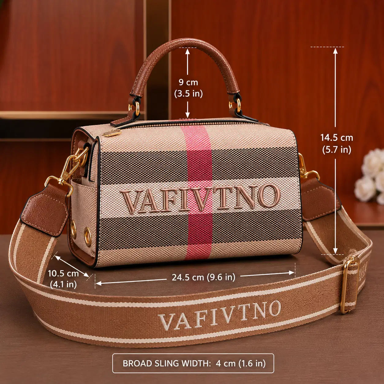 Camel Luxe Vegan Leather Sling Handbag