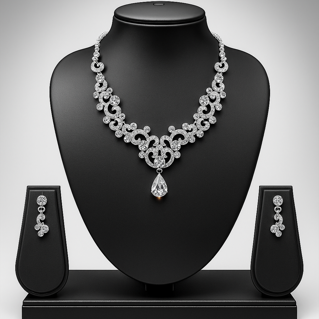 Anti-Tarnish Radium Plated Crystal Necklace Set