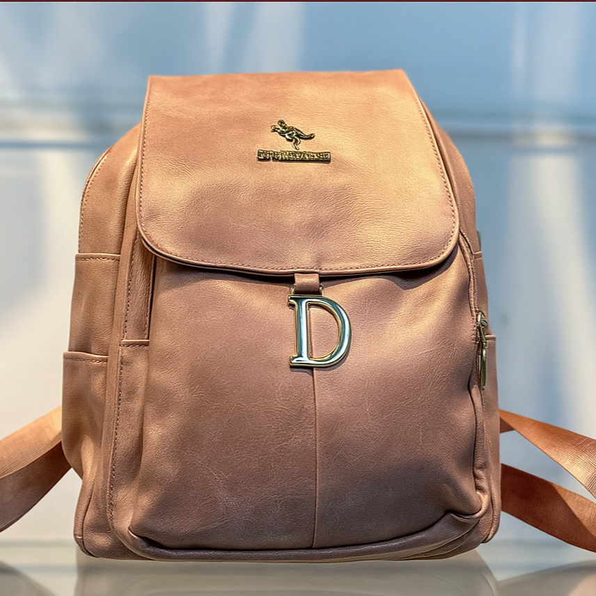 Elegant Peach Faux Leather Women's Backpack with Charms